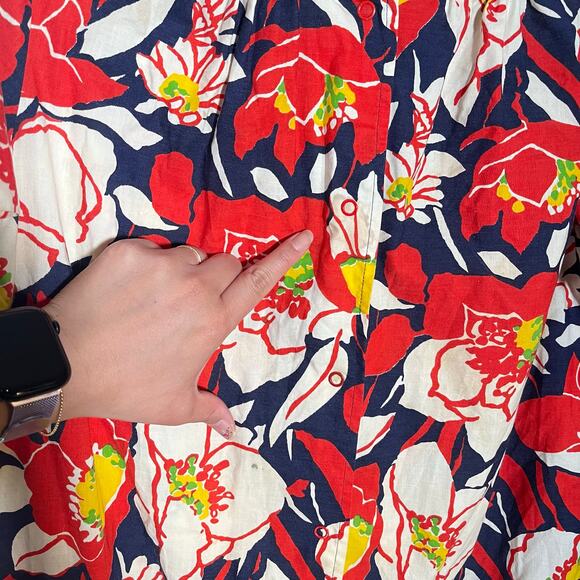 Vintage 60s 70s Floral House Dress Model’s Coat Cotton Button Front Pockets M/L - Picture 6 of 9